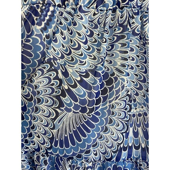 BOSTON PROPER Size 10 Boho Summer Peasant Tiered Maxi Dress Blue Feather Print - Picture 13 of 13